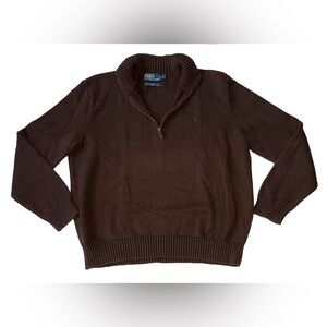 Polo Ralph Lauren cotton quarter zip brown ribbed trim L